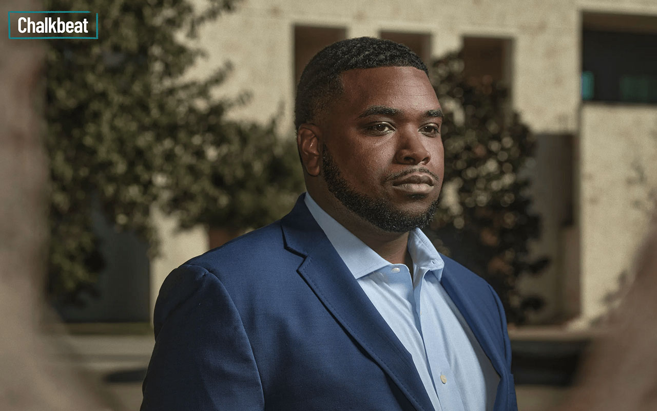 Akeem Brown, the superintendent of Essence Preparatory Charter School in San Antonio, Texas. The school, which quoted Ibram X. Kendi in its application, has encountered pushback due to anti–”critical race theory” legislation. Anthony Francis for Chalkbeat